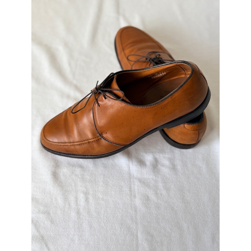 Allen Edmonds Slayton Derby Shoes 10.5 D Tan Good Split Toe Leather USA 9324‎